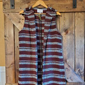 BCBGeneration Boucle Sparkly Maxi Vest/Duster/Blazer Wine/Red/Multi S L